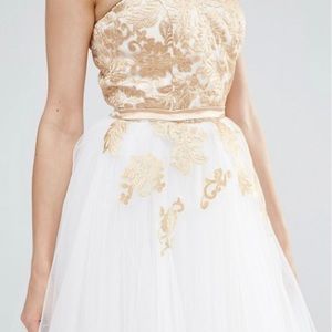 chi chi london white and gold dress